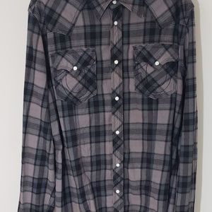 True Religion Western Pearl Snap Plaid Shirt Mens